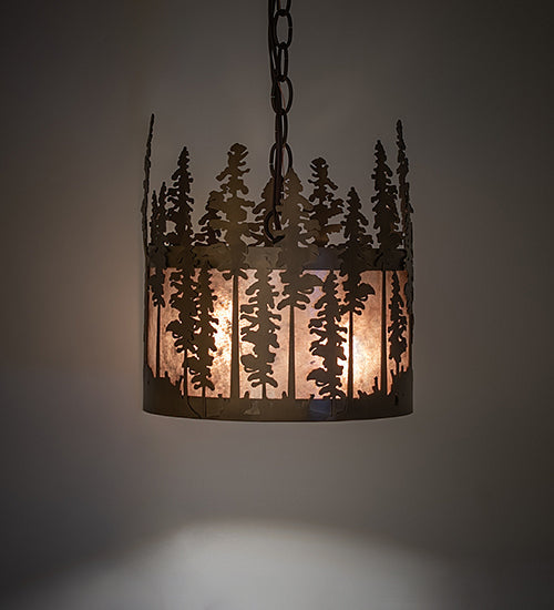 Meyda Lighting Tall Pines 10" 3-Light Antique Copper Pendant Light With Silver Mica Shade Glass