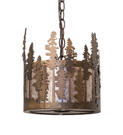 Meyda Lighting Tall Pines 10" 3-Light Antique Copper Pendant Light With Silver Mica Shade Glass