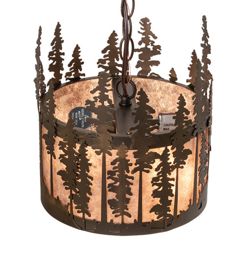 Meyda Lighting Tall Pines 10" 3-Light Antique Copper Pendant Light With Silver Mica Shade Glass