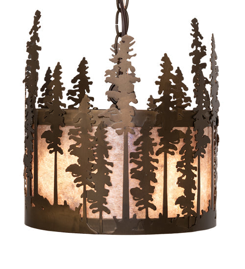 Meyda Lighting Tall Pines 10" 3-Light Antique Copper Pendant Light With Silver Mica Shade Glass