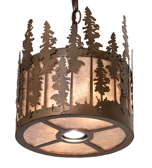 Meyda Lighting Tall Pines 10" 3-Light Antique Copper Pendant Light With Silver Mica Shade Glass