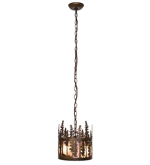 Meyda Lighting Tall Pines 10" 3-Light Antique Copper Pendant Light With Silver Mica Shade Glass