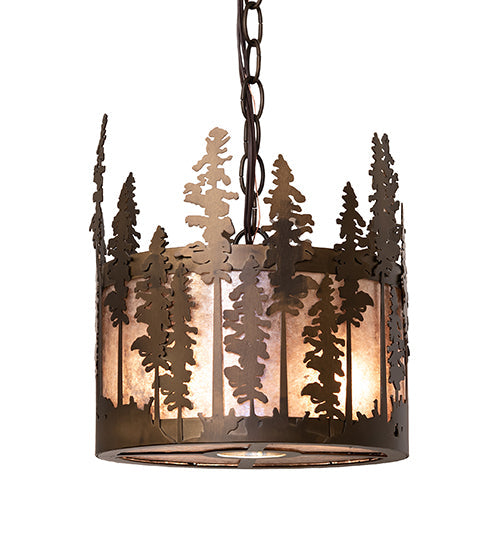 Meyda Lighting Tall Pines 10" 3-Light Antique Copper Pendant Light With Silver Mica Shade Glass
