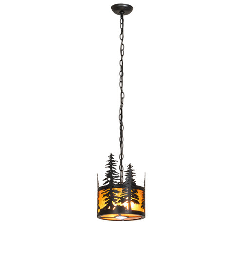Meyda Lighting Tall Pines 10" 3-Light Solar Black Pendant Light With Amber Mica Shade Glass