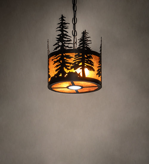 Meyda Lighting Tall Pines 10" 3-Light Solar Black Pendant Light With Amber Mica Shade Glass