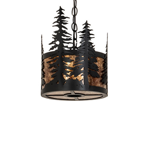 Meyda Lighting Tall Pines 10" 3-Light Solar Black Pendant Light With Amber Mica Shade Glass