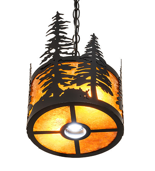 Meyda Lighting Tall Pines 10" 3-Light Solar Black Pendant Light With Amber Mica Shade Glass