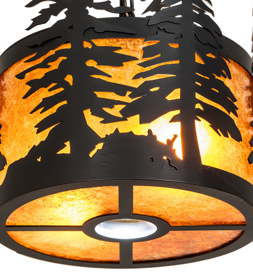 Meyda Lighting Tall Pines 10" 3-Light Solar Black Pendant Light With Amber Mica Shade Glass