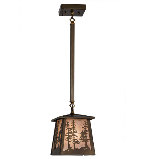 Meyda Lighting Tall Pines 10" Antique Copper Mini Pendant Light With Silver Mica Shade Glass