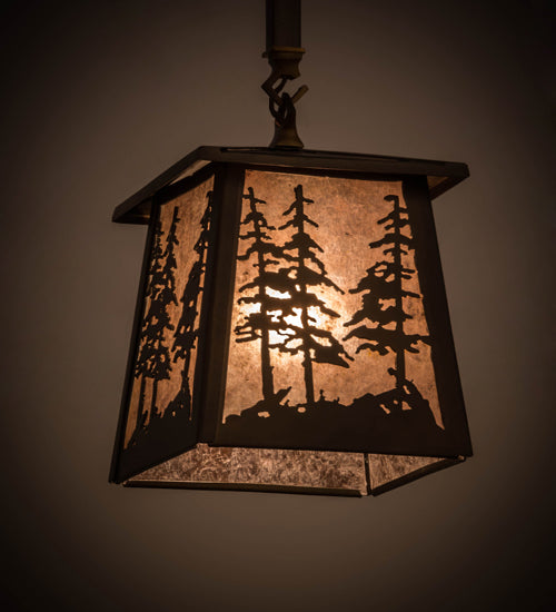 Meyda Lighting Tall Pines 10" Antique Copper Mini Pendant Light With Silver Mica Shade Glass
