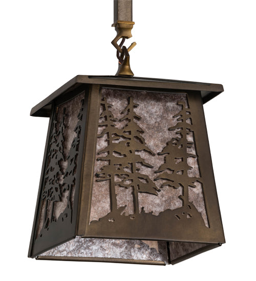 Meyda Lighting Tall Pines 10" Antique Copper Mini Pendant Light With Silver Mica Shade Glass