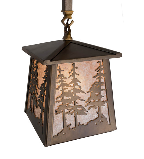 Meyda Lighting Tall Pines 10" Antique Copper Mini Pendant Light With Silver Mica Shade Glass