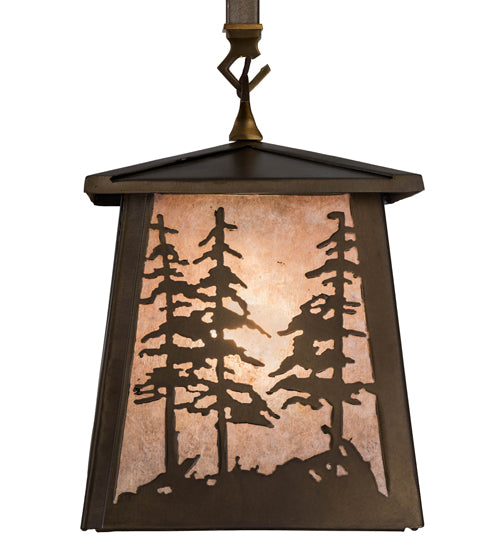 Meyda Lighting Tall Pines 10" Antique Copper Mini Pendant Light With Silver Mica Shade Glass