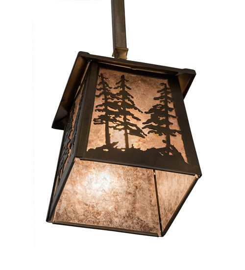 Meyda Lighting Tall Pines 10" Antique Copper Mini Pendant Light With Silver Mica Shade Glass