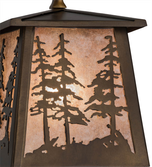 Meyda Lighting Tall Pines 10" Antique Copper Mini Pendant Light With Silver Mica Shade Glass