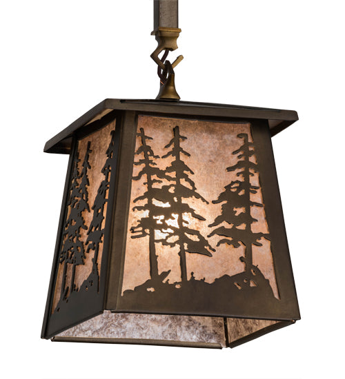 Meyda Lighting Tall Pines 10" Antique Copper Mini Pendant Light With Silver Mica Shade Glass