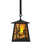Meyda Lighting Tall Pines 10" Wrought Iron Mini Pendant Light With Amber Mica Shade Glass