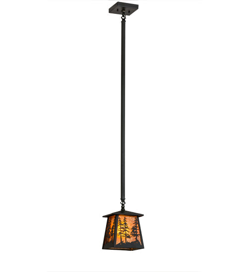 Meyda Lighting Tall Pines 10" Wrought Iron Pendant Light With Amber Mica Shade Glass