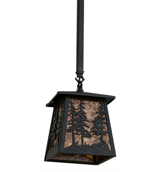 Meyda Lighting Tall Pines 10" Wrought Iron Pendant Light With Amber Mica Shade Glass