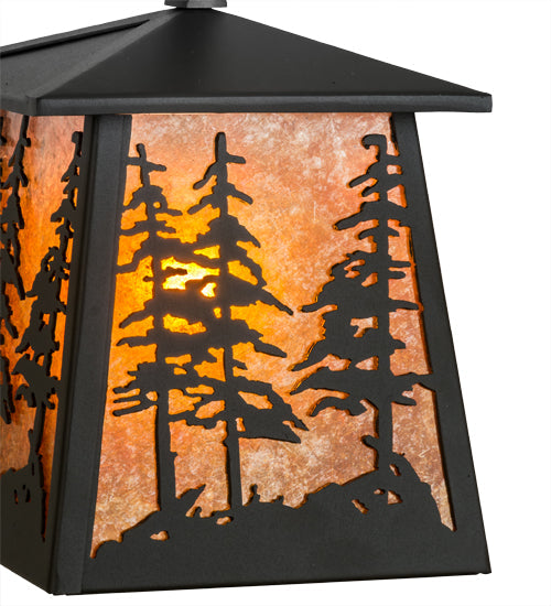 Meyda Lighting Tall Pines 10" Wrought Iron Pendant Light With Amber Mica Shade Glass