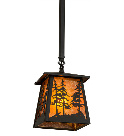 Meyda Lighting Tall Pines 10" Wrought Iron Pendant Light With Amber Mica Shade Glass