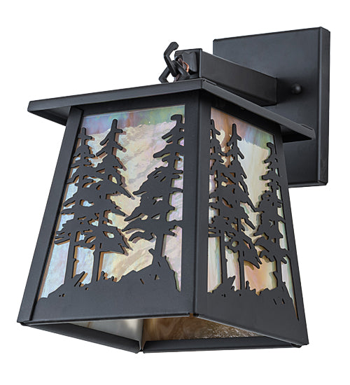 Meyda Lighting Tall Pines 11" Oil Rubbed Bronze Hanging Wall Sconce With Beige Iridescent Art Shade Glass