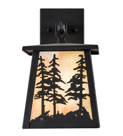 Meyda Lighting Tall Pines 11" Oil Rubbed Bronze Hanging Wall Sconce With Beige Iridescent Art Shade Glass