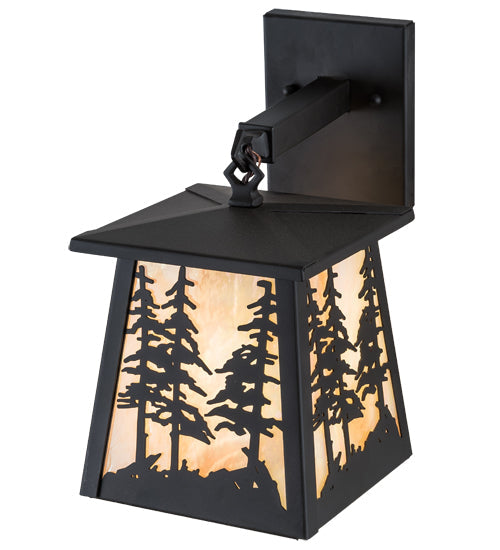 Meyda Lighting Tall Pines 11" Oil Rubbed Bronze Hanging Wall Sconce With Beige Iridescent Art Shade Glass