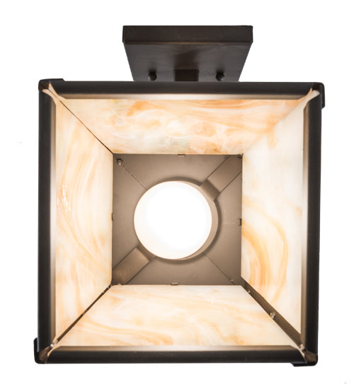 Meyda Lighting Tall Pines 11" Oil Rubbed Bronze Hanging Wall Sconce With Beige Iridescent Art Shade Glass