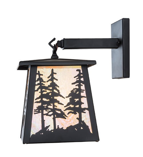 Meyda Lighting Tall Pines 11" Oil Rubbed Bronze Hanging Wall Sconce With Beige Iridescent Art Shade Glass