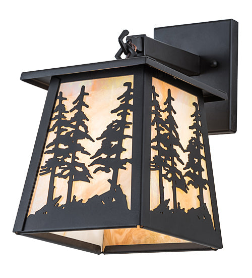 Meyda Lighting Tall Pines 11" Oil Rubbed Bronze Hanging Wall Sconce With Beige Iridescent Art Shade Glass