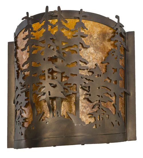 Meyda Lighting Tall Pines 12" 2-Light Antique Copper Wall Sconce With Amber Mica Shade Glass