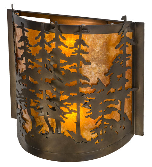 Meyda Lighting Tall Pines 12" 2-Light Antique Copper Wall Sconce With Amber Mica Shade Glass