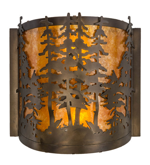 Meyda Lighting Tall Pines 12" 2-Light Antique Copper Wall Sconce With Amber Mica Shade Glass