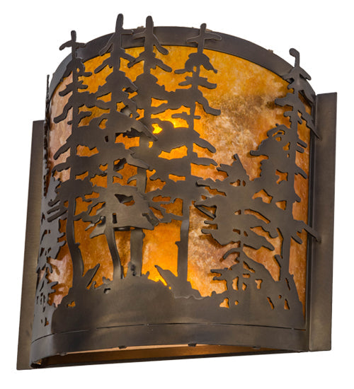 Meyda Lighting Tall Pines 12" 2-Light Antique Copper Wall Sconce With Amber Mica Shade Glass