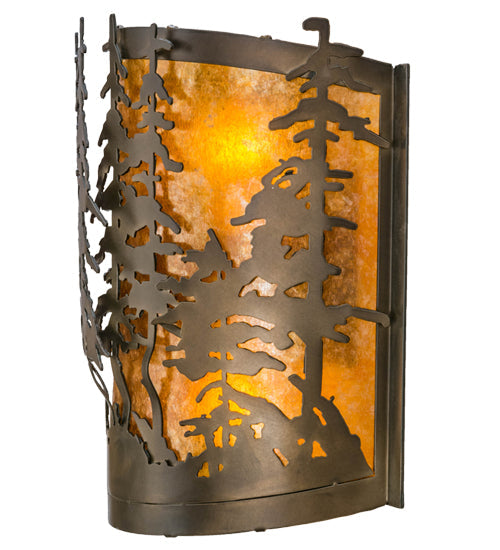 Meyda Lighting Tall Pines 12" 2-Light Antique Copper Wall Sconce With Amber Mica Shade Glass