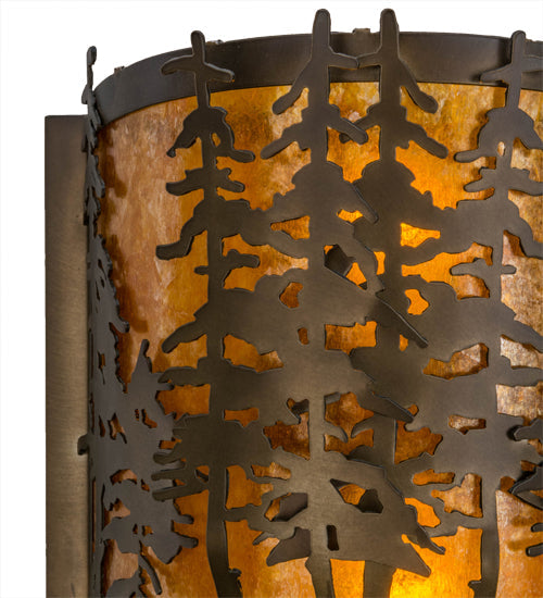 Meyda Lighting Tall Pines 12" 2-Light Antique Copper Wall Sconce With Amber Mica Shade Glass