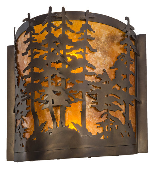 Meyda Lighting Tall Pines 12" 2-Light Antique Copper Wall Sconce With Amber Mica Shade Glass