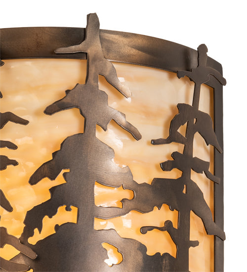 Meyda Lighting Tall Pines 12" 2-Light Antique Copper Wall Sconce With Beige Shade Glass