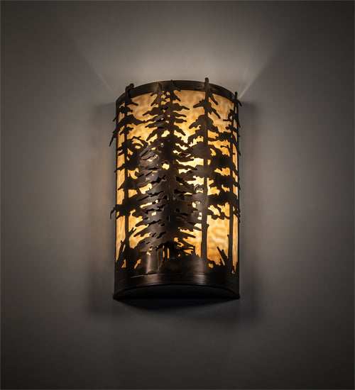 Meyda Lighting Tall Pines 12" 2-Light Antique Copper Wall Sconce With Beige Shade Glass
