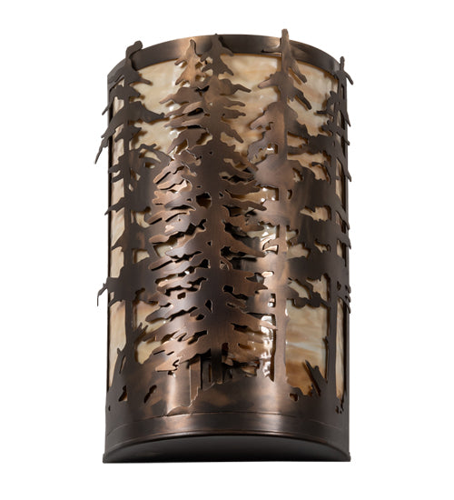 Meyda Lighting Tall Pines 12" 2-Light Antique Copper Wall Sconce With Beige Shade Glass
