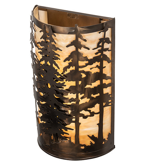 Meyda Lighting Tall Pines 12" 2-Light Antique Copper Wall Sconce With Beige Shade Glass