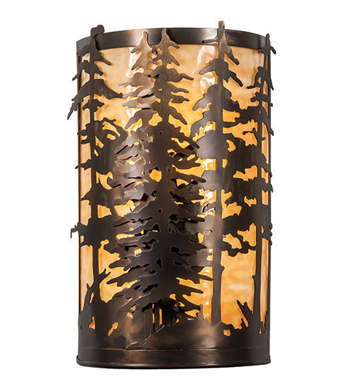 Meyda Lighting Tall Pines 12" 2-Light Antique Copper Wall Sconce With Beige Shade Glass