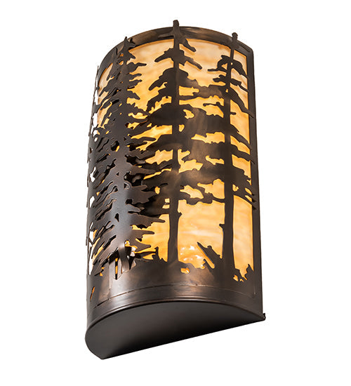 Meyda Lighting Tall Pines 12" 2-Light Antique Copper Wall Sconce With Beige Shade Glass