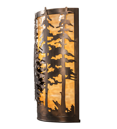 Meyda Lighting Tall Pines 12" 2-Light Antique Copper Wall Sconce With Beige Shade Glass