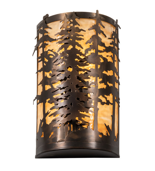 Meyda Lighting Tall Pines 12" 2-Light Antique Copper Wall Sconce With Beige Shade Glass