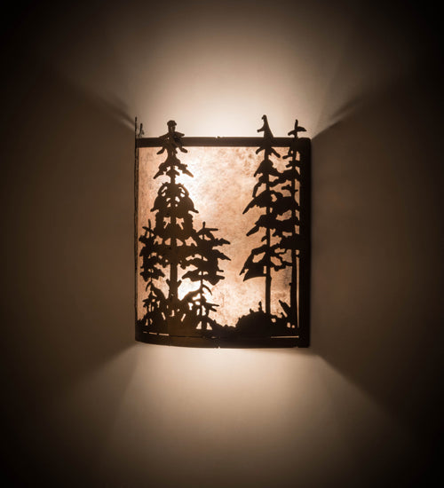 Meyda Lighting Tall Pines 12" 2-Light Antique Copper Wall Sconce With Silver Mica Shade Glass