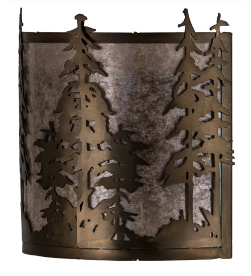 Meyda Lighting Tall Pines 12" 2-Light Antique Copper Wall Sconce With Silver Mica Shade Glass