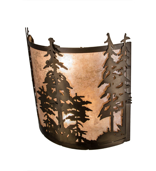 Meyda Lighting Tall Pines 12" 2-Light Antique Copper Wall Sconce With Silver Mica Shade Glass
