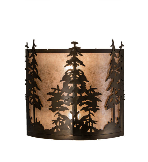 Meyda Lighting Tall Pines 12" 2-Light Antique Copper Wall Sconce With Silver Mica Shade Glass
